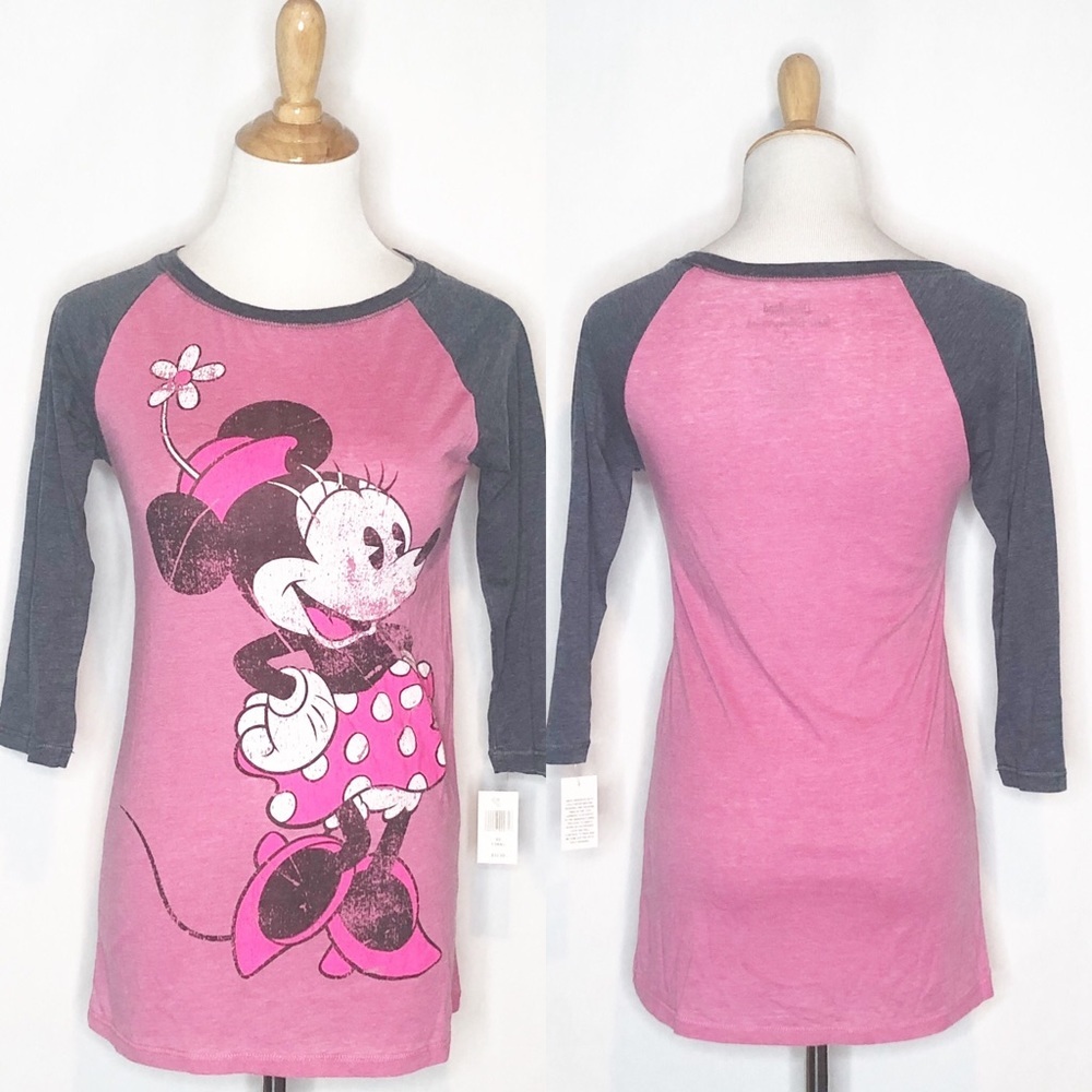 NWT Minnie Mouse Pink/Gray Baseball Tee xs